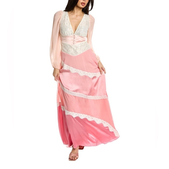 LOVESHACKFANCY
Kinsler paneled satin, chiffon and lace maxi dress - Picture 2 of 10